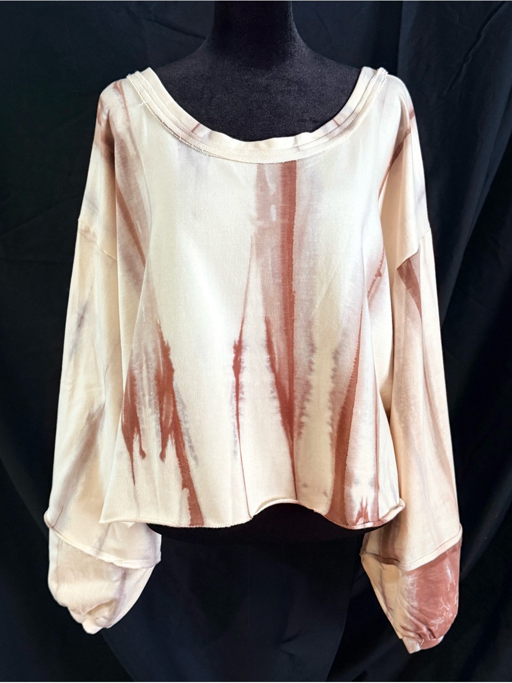 NWOT POL Cream Tie-Dye Cropped Top Oversized Boho Balloon Sleeves